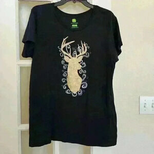 John Deere Women's Plus Black Cotton Shirt Deer Buck Head 3XL Casual Outdoors